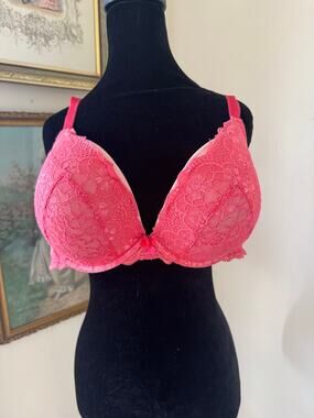 Torrid 42D Pink Lace Push Up Underwire Bra Floral Plunge